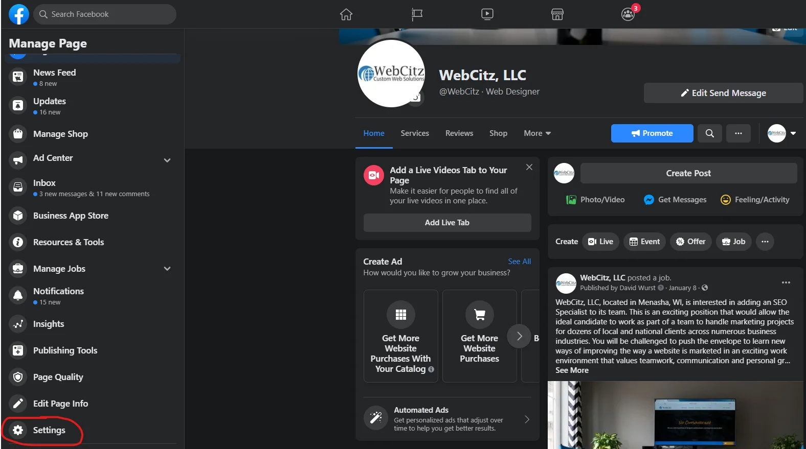facebook page settings