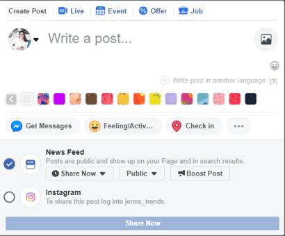 cross-post from facebook to instagram