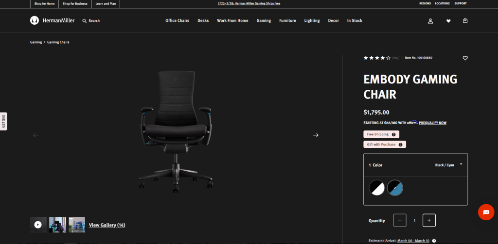 Herman Miller chair product page