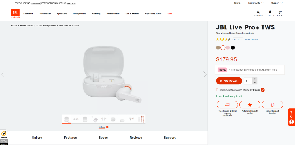 JBL earbuds product page
