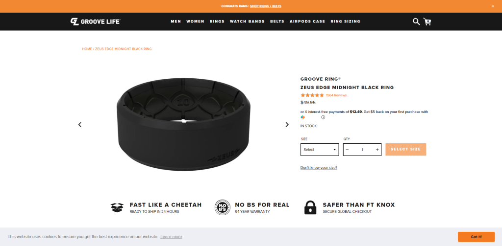 Groove Life ring product page